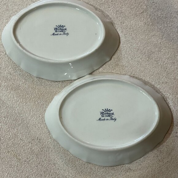 Vintage Richard Ginori Italy Siena Green Scalloped Two Oval Bowls 5" x 3.75" - Picture 6 of 7